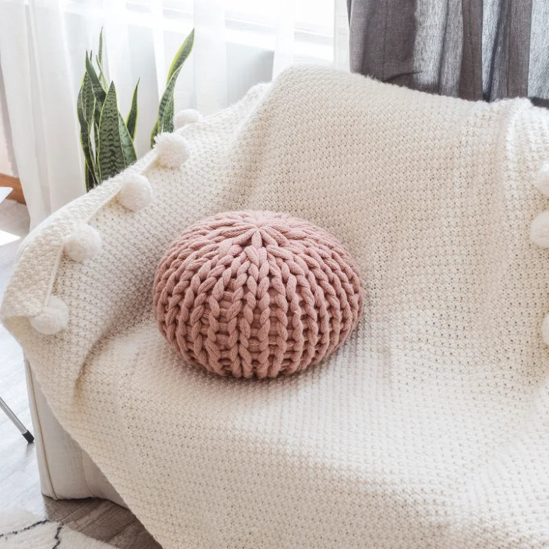 Coussin Futon Rond Nordique Laine - Rose