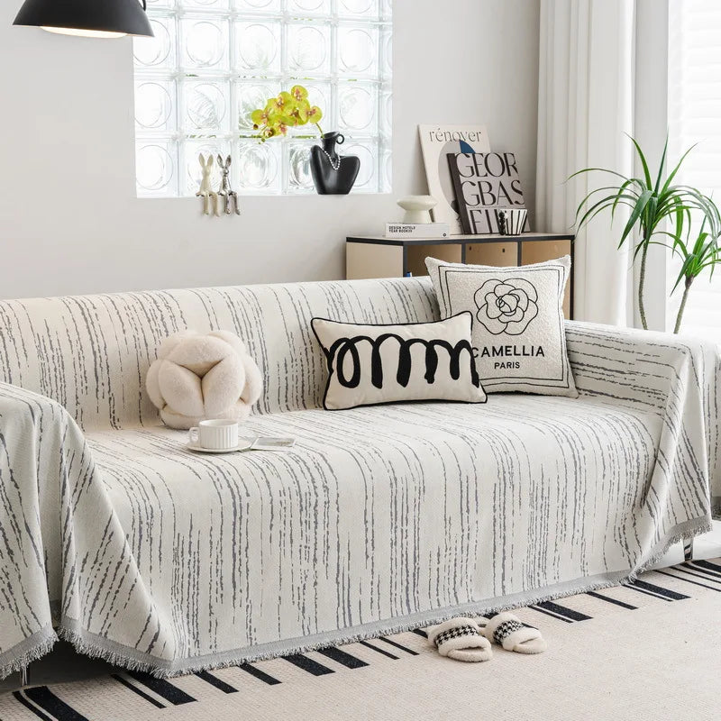 Plaid Rayures Craie Anti-Rayures - Écru & Gris