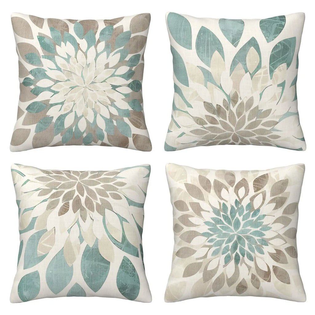 Lot de 4 Housses de Coussin Bohème Fleurs & Feuilles