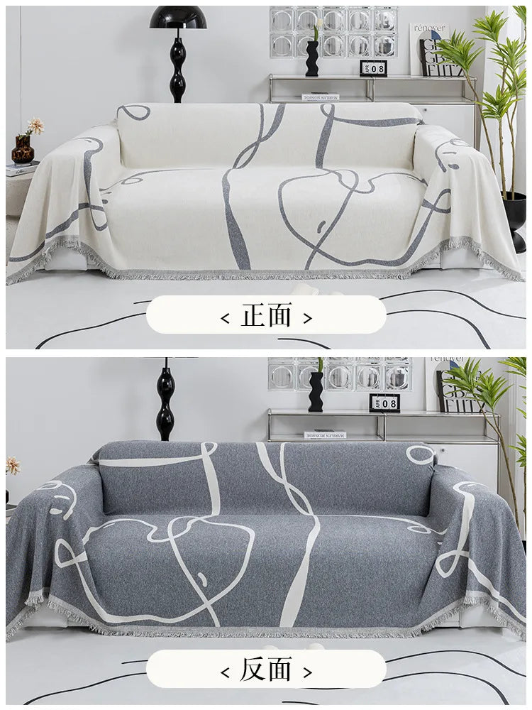 Plaid Lignes Serpentines Réversible - Blanc & Gris