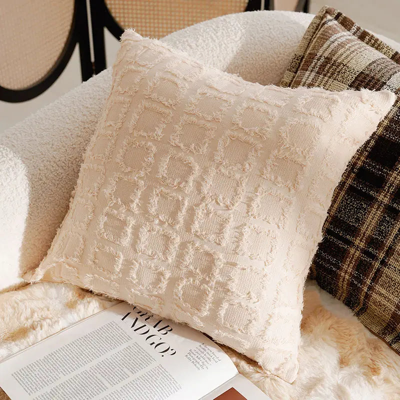 Housse de coussin Collection Beige & Caramel - Relief Carrés (45x45cm)