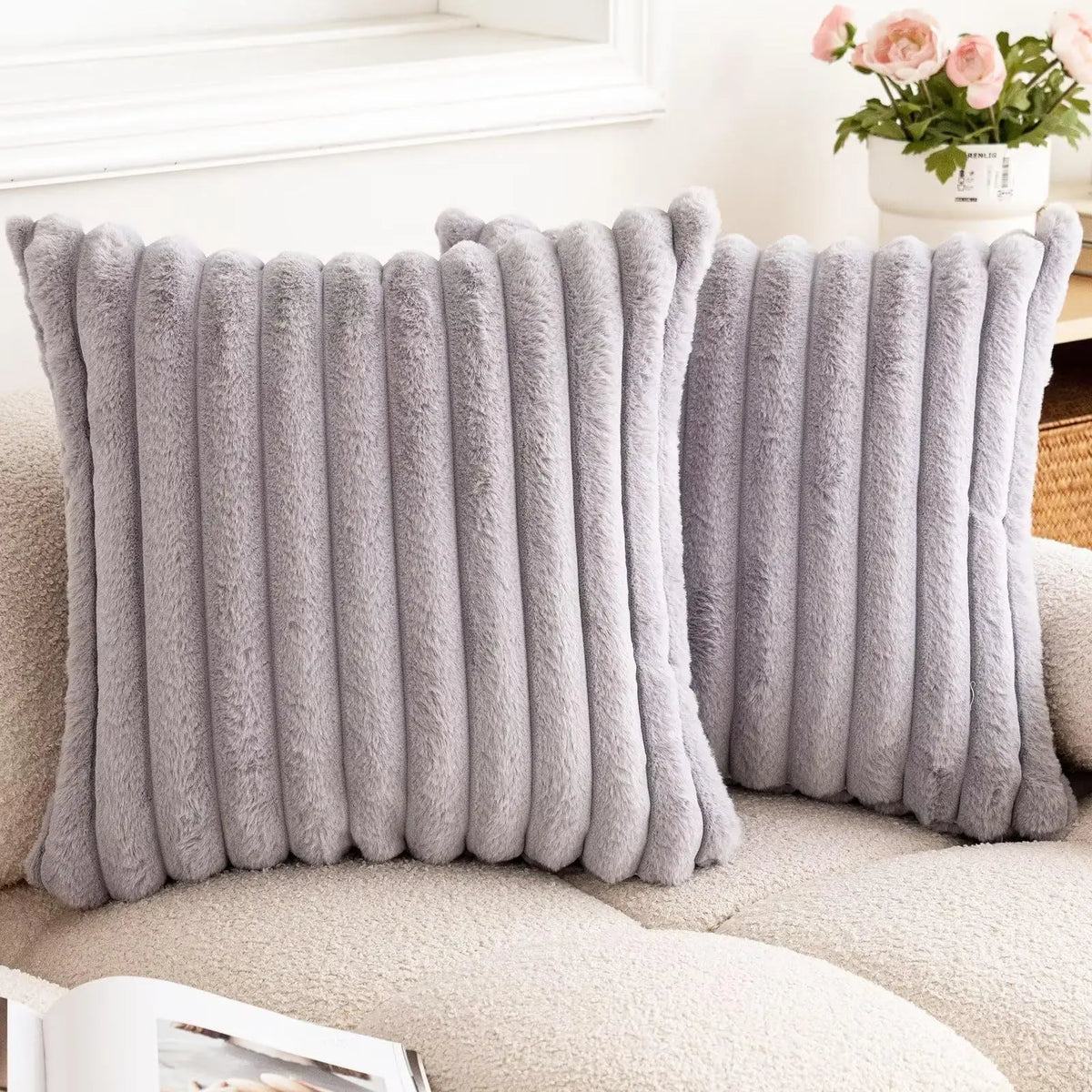 Housse de coussin Fausse Fourrure de Lapin - Gris