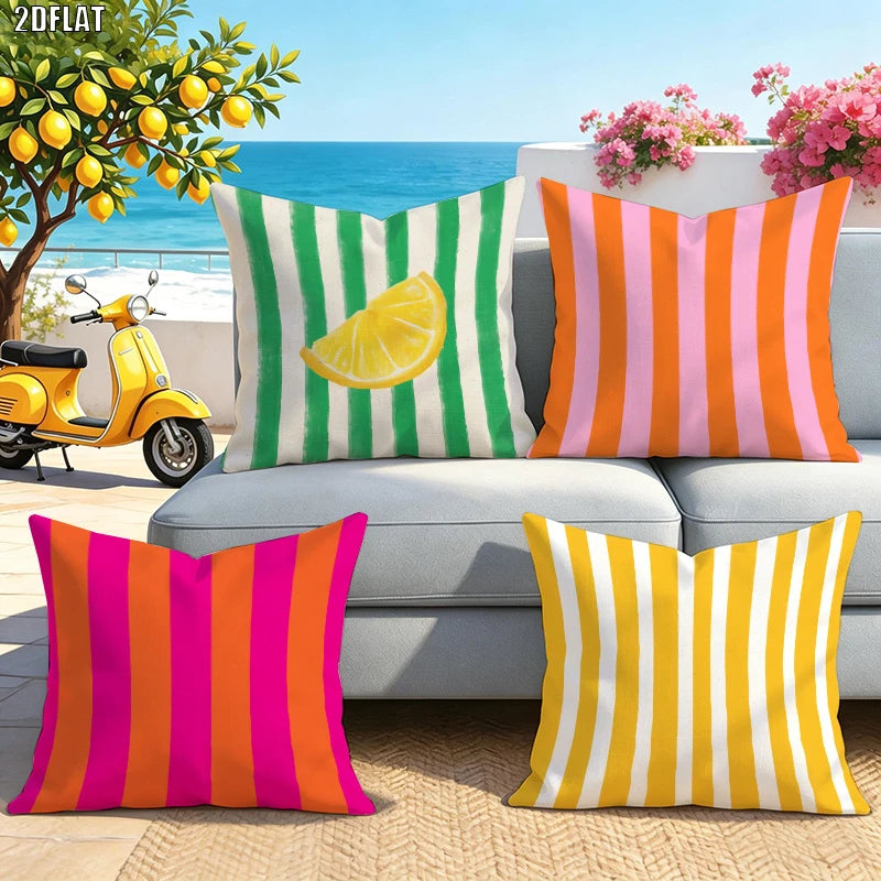 Lot de 4 Housses de Coussin Rayures Italiennes - Motif 6