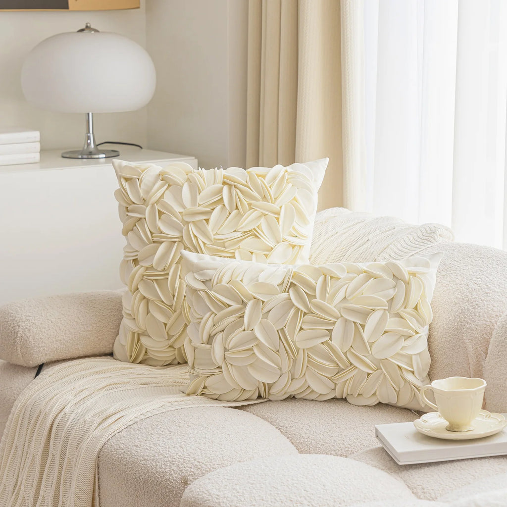 Housse de coussin Pétales 3D - Blanc Cassé