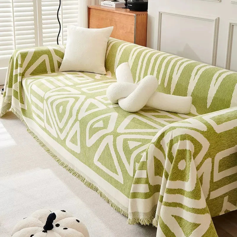 Plaid Bohème Triangles Zigzag - Vert Clair
