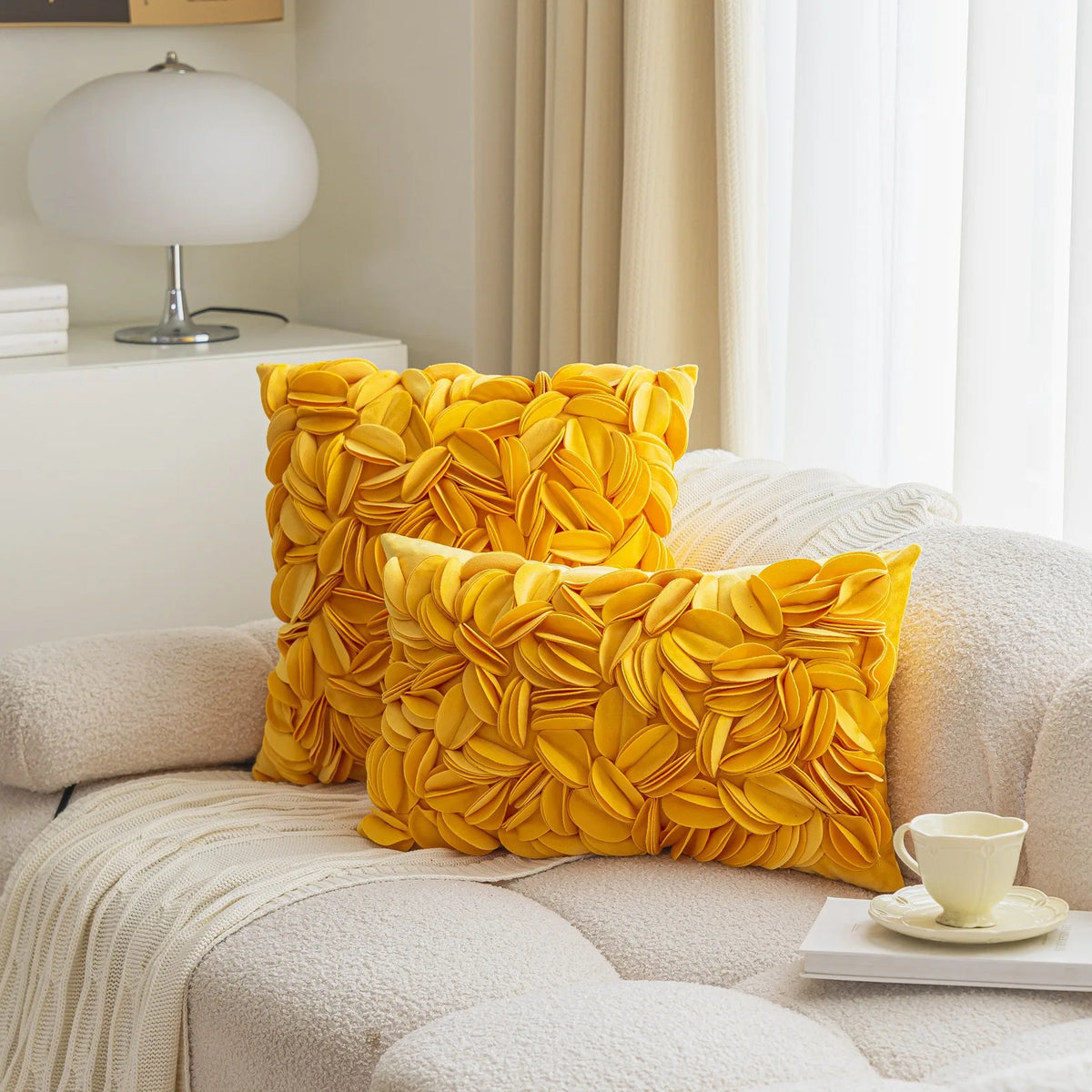 Housse de coussin Pétales 3D - Jaune