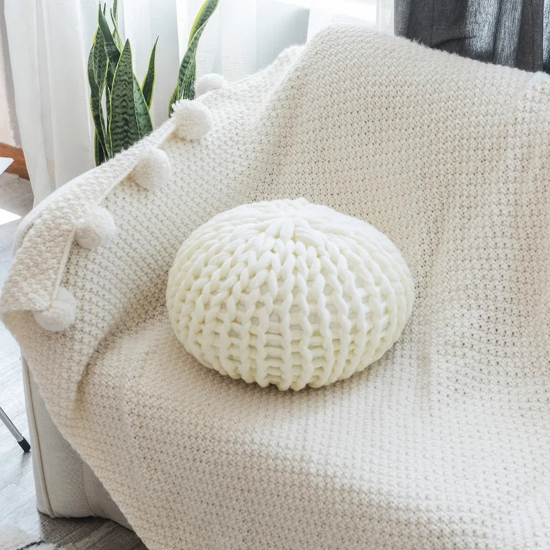 Coussin Futon Rond Nordique Laine - Blanc