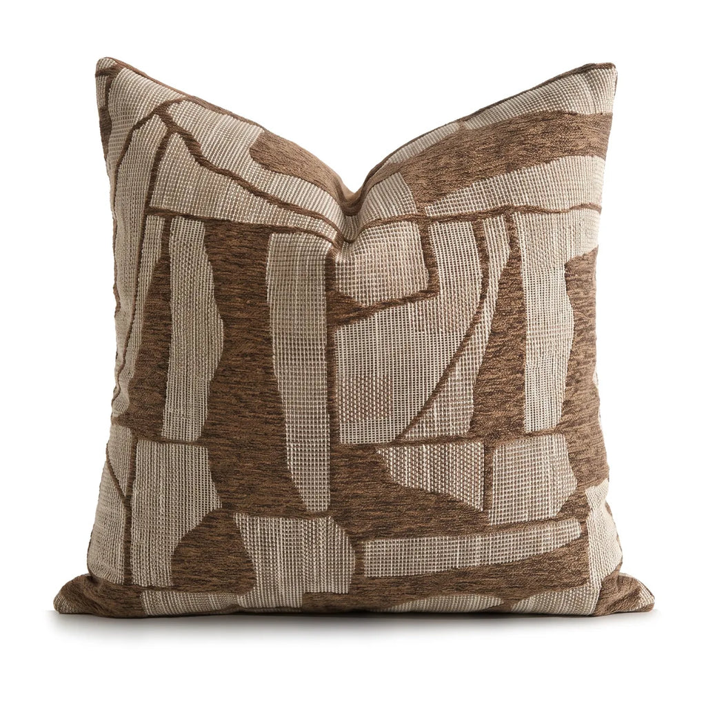 Housse de coussin Jacquard Géométrique Marron Beige - Motif A (45x45cm)