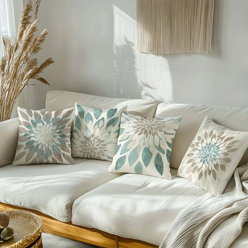 Lot de 4 Housses de Coussin Bohème Fleurs & Feuilles