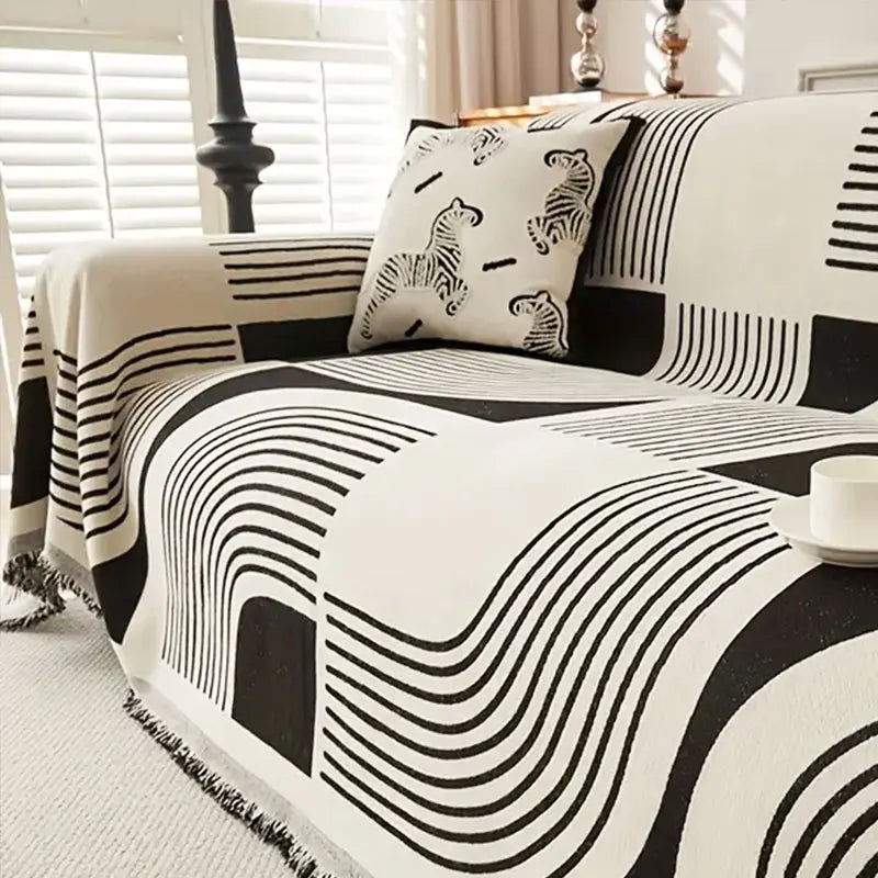Plaid Vagues Géométriques - Noir