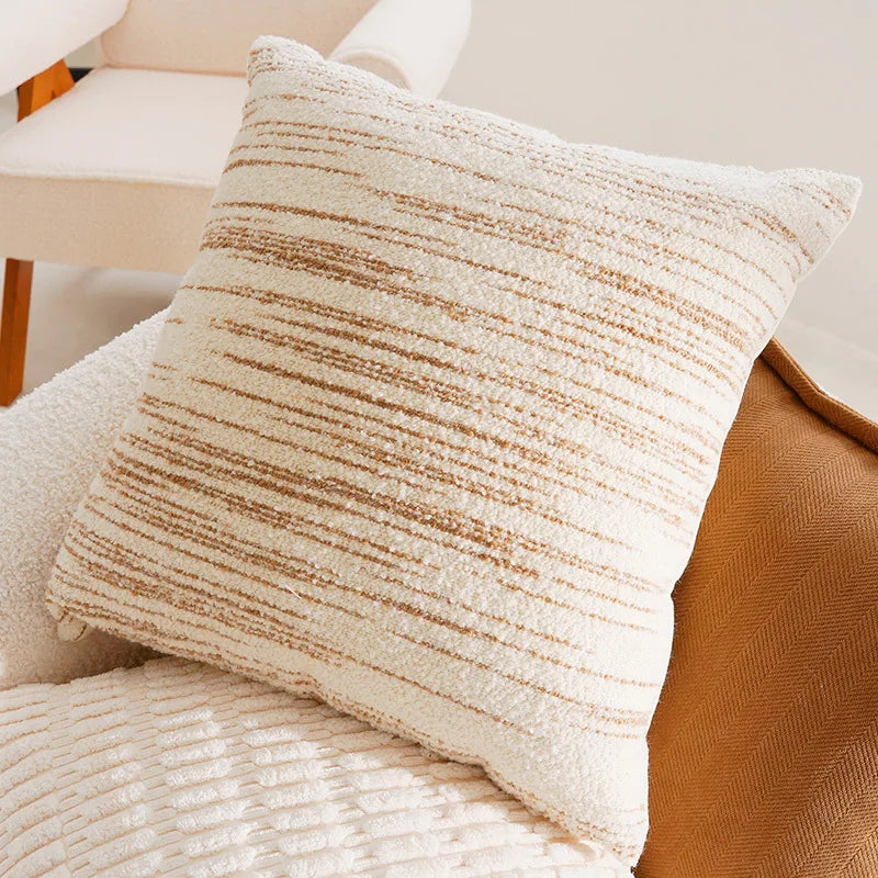 Housse de coussin Collection Beige & Caramel - Rayures Dorées (45x45cm)
