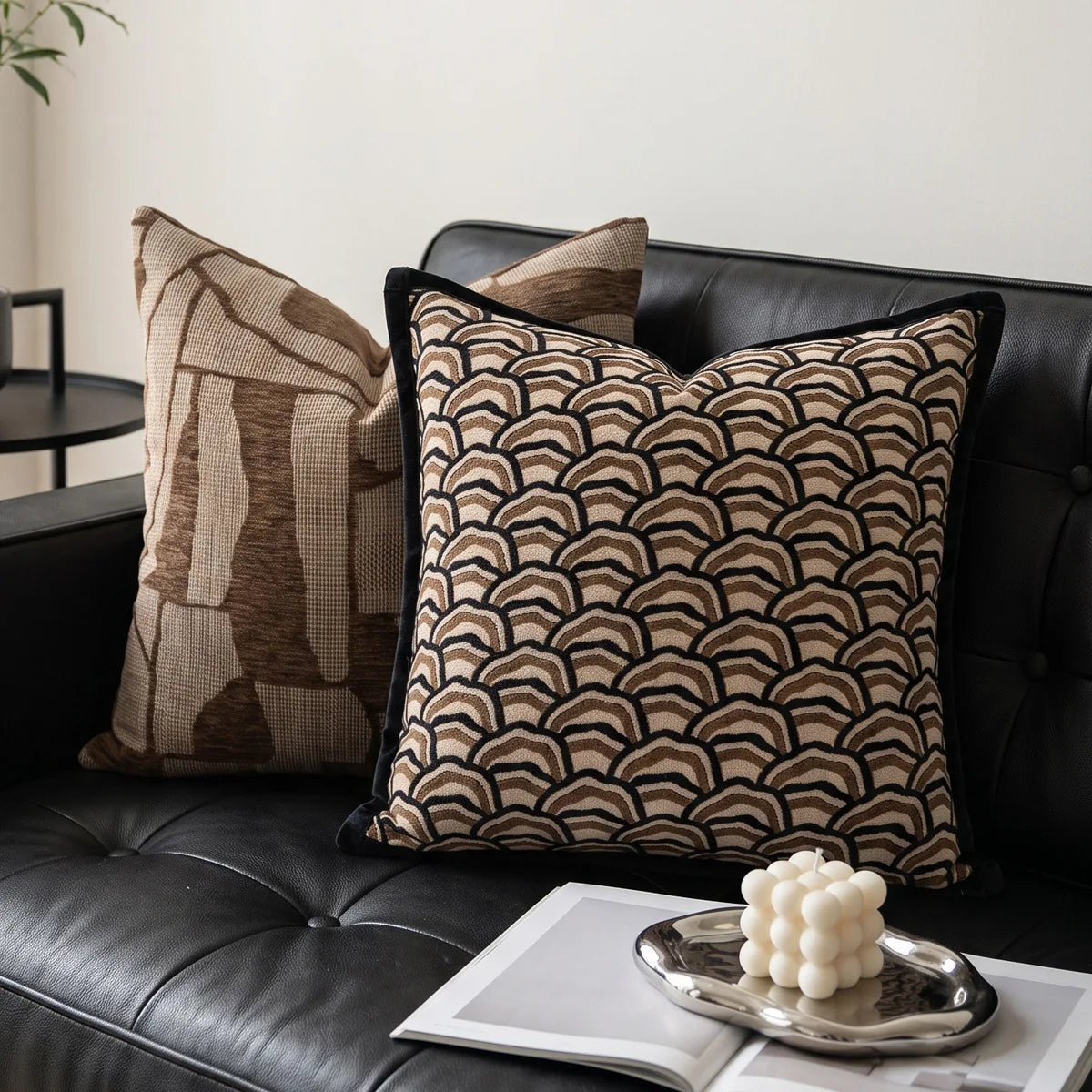 Housse de coussin Jacquard Géométrique Marron Beige