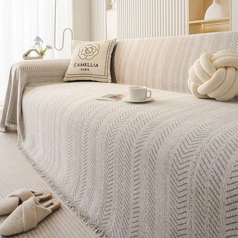 Plaid Chevron Arête de Poisson - Gris Clair