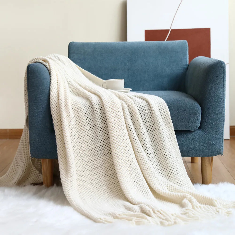 Plaid Tricot Torsadé Campagnard - Crème (Filet)