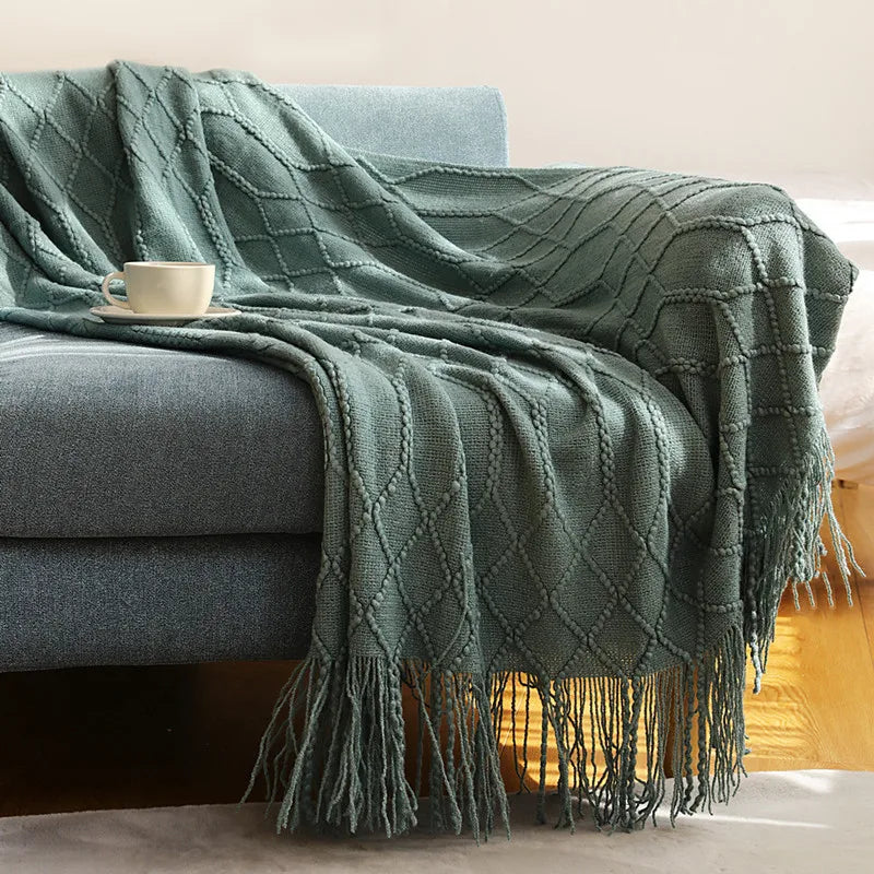 Plaid Tricot Torsadé Campagnard - Vert Lac