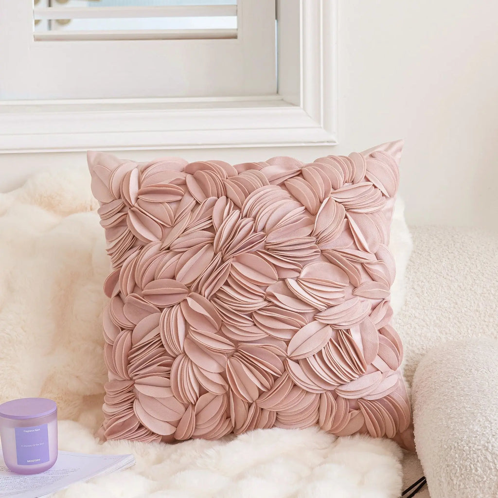 Housse de coussin Pétales 3D - Rose Poudré
