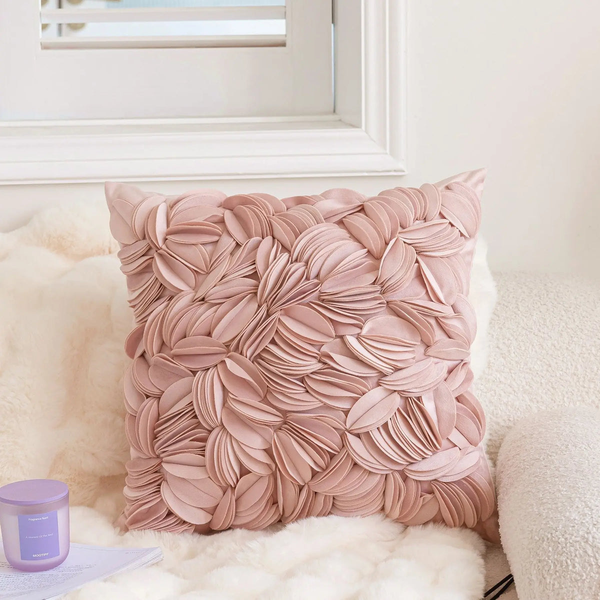 Housse de coussin Pétales 3D - Rose Poudré