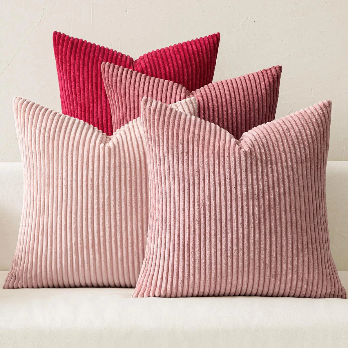 Lot de 4 Housses de Coussin Velours Côtelé Bohème - Rose