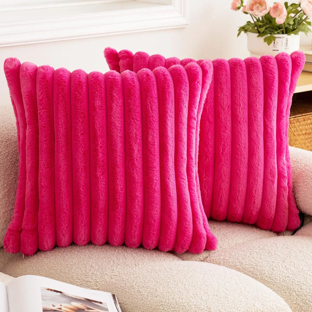 Housse de coussin Fausse Fourrure de Lapin - Fuchsia