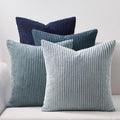 Lot de 4 Housses de Coussin Velours Côtelé Bohème - Bleu