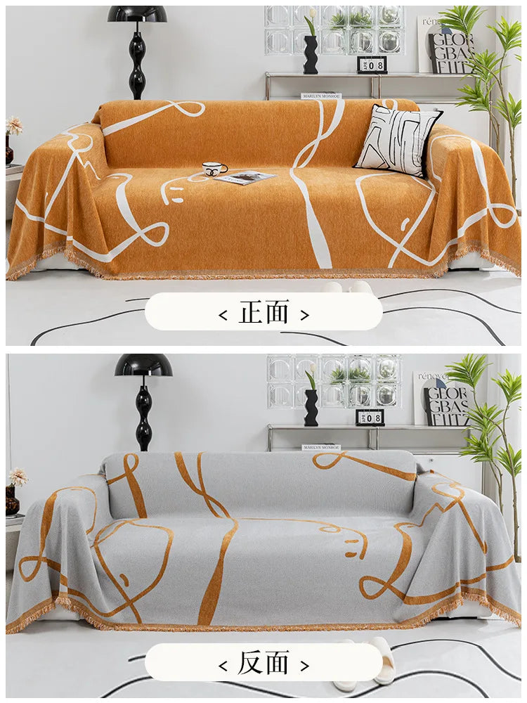 Plaid Lignes Serpentines Réversible - Orange & Gris