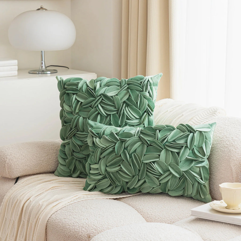 Housse de coussin Pétales 3D - Vert Sauge