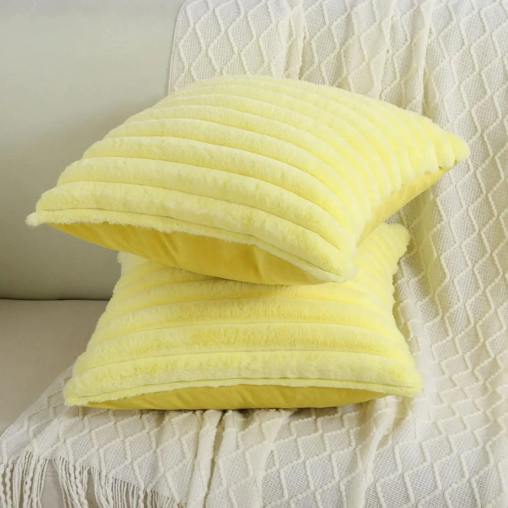 Housse de coussin Fausse Fourrure de Lapin - Jaune