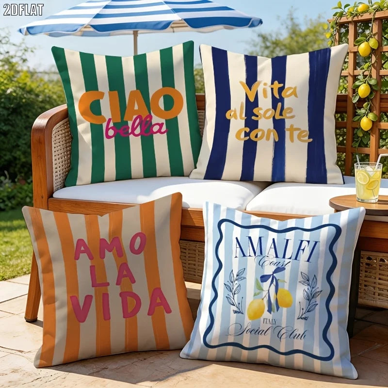Lot de 4 Housses de Coussin Rayures Italiennes - Motif 4