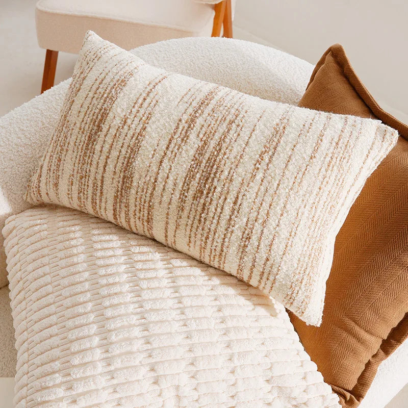 Housse de coussin Collection Beige & Caramel - Rayures Lin (30x50cm)
