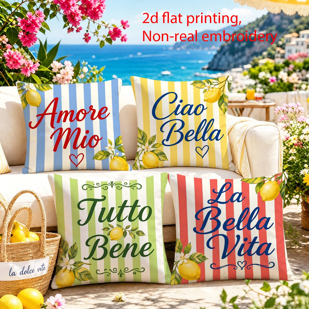 Lot de 4 Housses de Coussin Rayures Italiennes - Motif 7