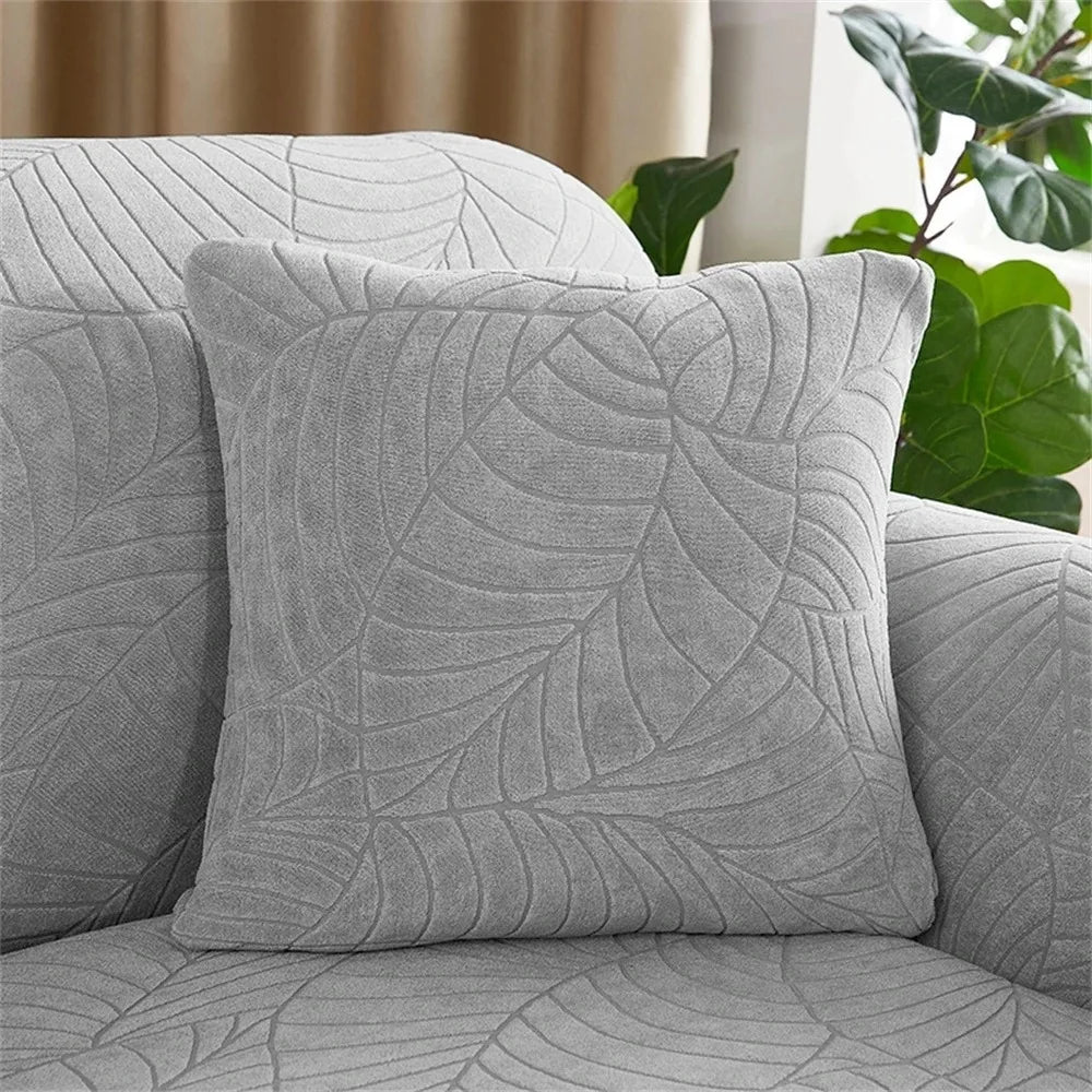 Housse de coussin Jacquard Feuilles - Gris Clair