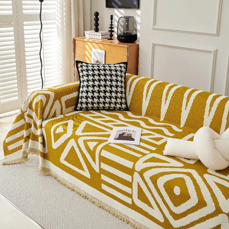 Plaid Bohème Triangles Zigzag - Jaune