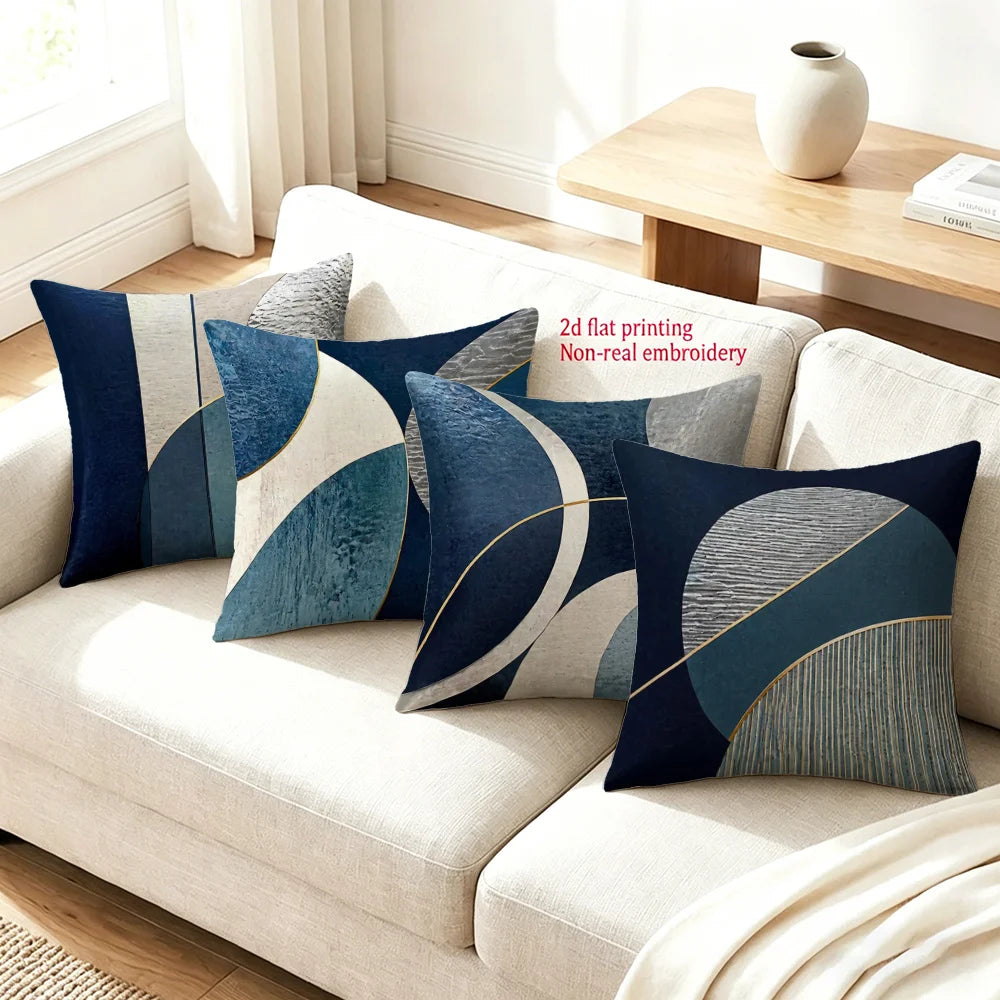Lot de 4 Housses de Coussin Géométrique Bleu Marine