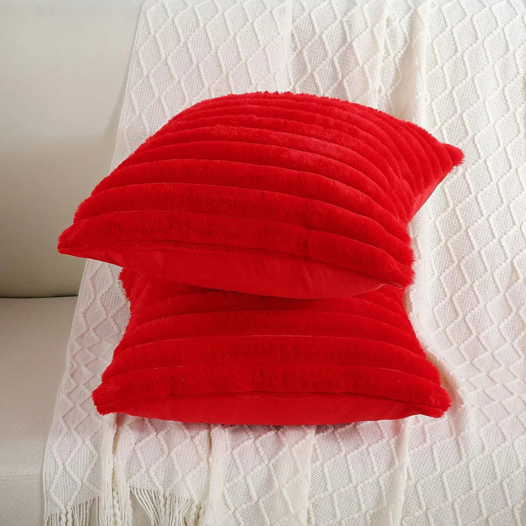 Housse de coussin Fausse Fourrure de Lapin (Rouge, 45x45 cm)