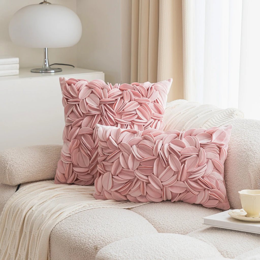 Housse de coussin Pétales 3D - Rose Clair