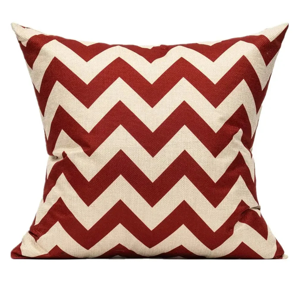 Housse de coussin Lin Géométrique Rouge - Chevrons Rayés