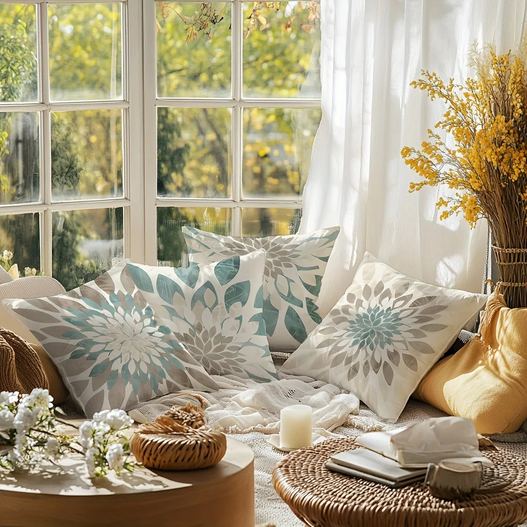 Lot de 4 Housses de Coussin Bohème Fleurs & Feuilles